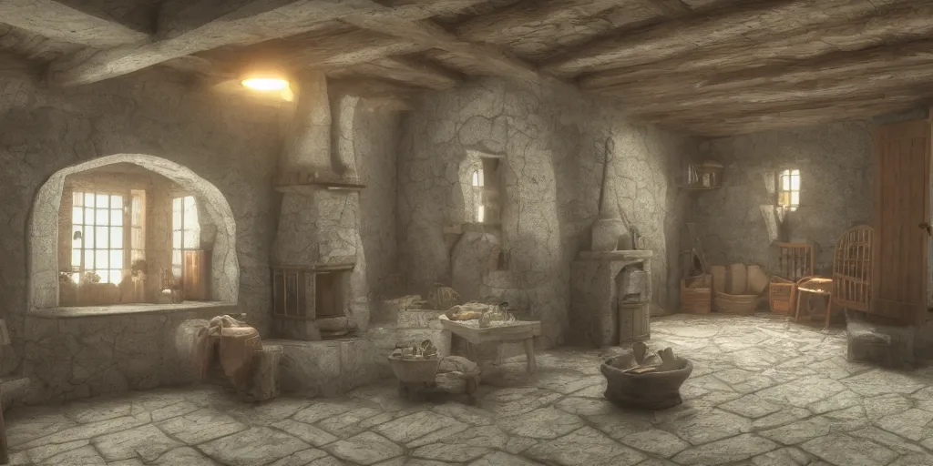 Image similar to medieval cottage interior, blender animation