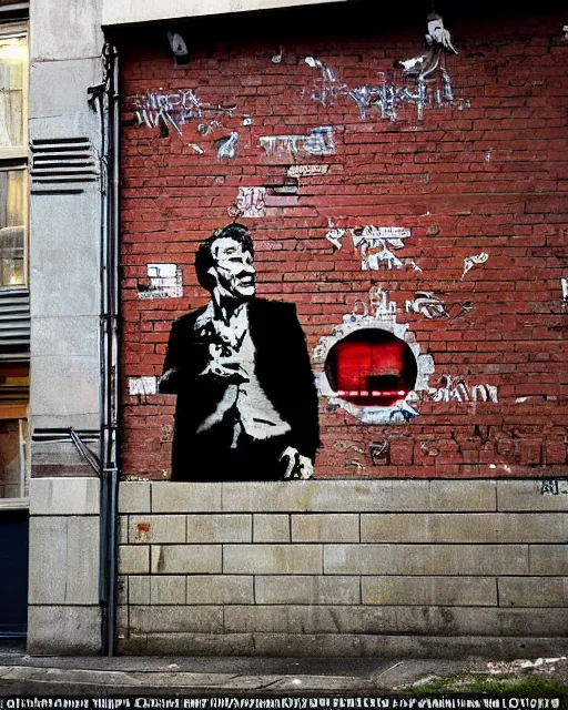Prompt: A banksy tribute to Robin Williams, street art, detailed, gorgeous lighting