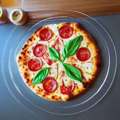 Prompt: pizzaa made entirely of glass, only glass