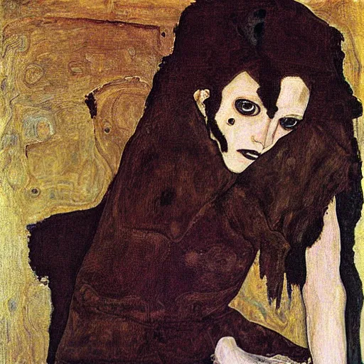 Image similar to goth girl, oil painting by Egon Schiele, masterpiece