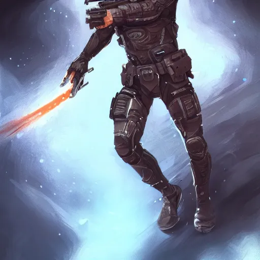 Image similar to portrait of a sleek tan agent armed with a kriss vector, D&D, fantasy, elegant, hopeful, cosmic, muscular, highly detailed, digital painting, artstation, concept art, smooth, sharp focus, illustration