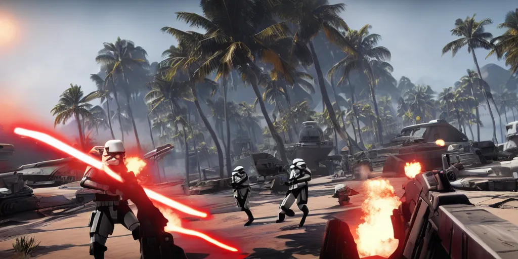 Image similar to screenshot of shore troopers, on scarif, ea star wars battlefront 2015