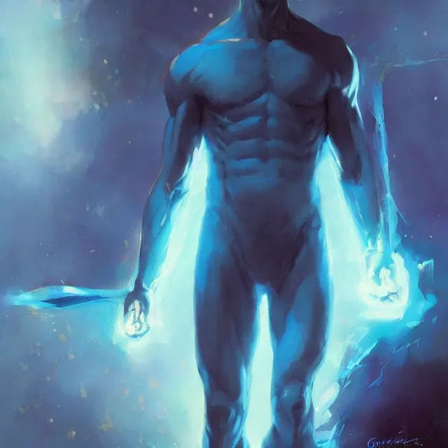 Prompt: a painting of doctor manhattan by greg rutkowski, dark fantasy art, high detail, trending on artstation