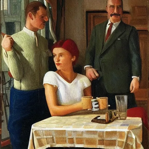 Image similar to by harold harvey over - the - shoulder shot, super mario bros lush, relaxed. a drawing of two people, a man & a woman, sitting at a table. the man is looking at the woman with interest. the woman is not interested in him. there is a lamp on the table between them.