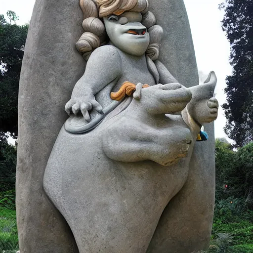 Image similar to a grandiose stone statue monument for shrek, fantasy illustration