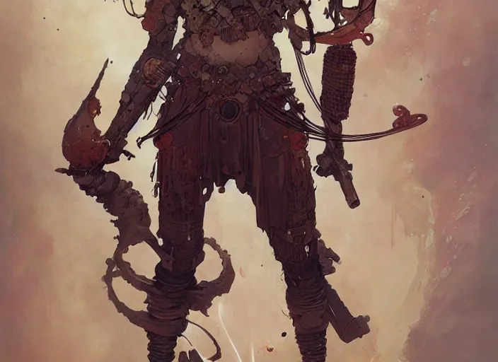 Prompt: full body shot of an ancient warrior by james jean, jakub rebelka, tran nguyen, peter mohrbacher, yoann lossel, wadim kashin