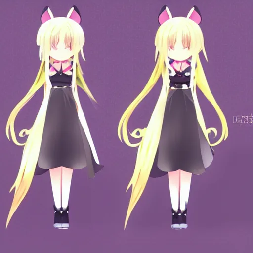 Prompt: vtuber design artstation cute anime girl with long blonde hair elegant dress and black rabbit ears high resolution character design