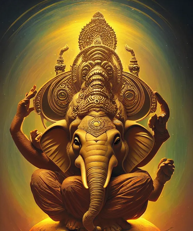 Image similar to intergalactic ganesha, mandala, fantasy, intricate, elegant, highly detailed, digital painting, artstation, concept art, matte, sharp focus, illustration, art by artgerm and greg rutkowski and alphonse mucha