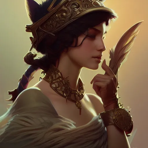 Image similar to Yordle, closeup, D&D, fantasy, intricate, elegant, highly detailed, digital painting, artstation, concept art, matte, sharp focus, illustration, art by Artgerm and Greg Rutkowski and Alphonse Mucha