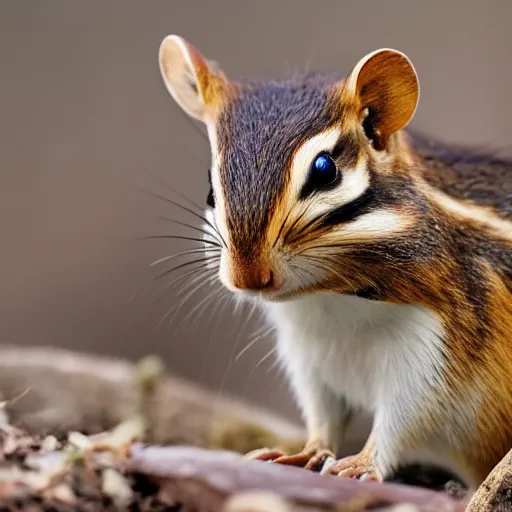 Image similar to hyper realistic photograph of a chipmunk in a business suit, close up shot, 8k,