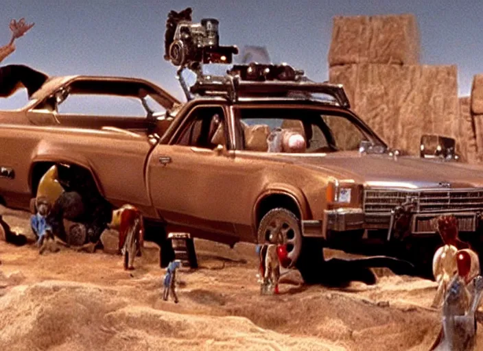 Image similar to El Camino scene from the 1979 science fiction film Muppet Mad Max