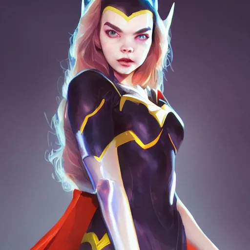 Image similar to a potrait of Anya Taylor as Batgirl by Stanley Artgerm Lau, WLOP, Rossdraws, James Jean, Andrei Riabovitchev, Marc Simonetti, Yoshitaka Amano, Zack Snyder, ArtStation, CGSociety, Full body shot