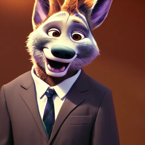 Prompt: a film still from zootopia main character portrait anthro anthropomorphic wolf security guard head animal person fursona wearing suit and tie pixar disney animation sharp rendered in unreal engine 5 key art by greg rutkowski bloom dramatic lighting modeling beginner render