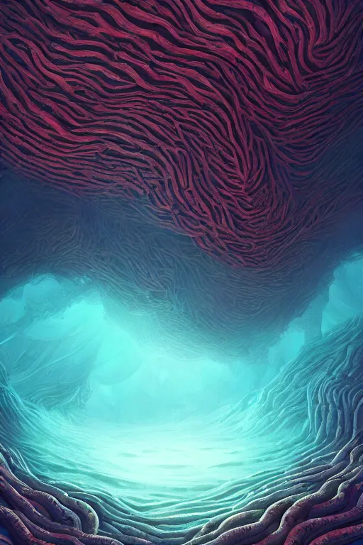 Image similar to Deep beneath the rolling waves, in labyrinths of coral caves. beautiful Underwater scene, by Anato Finnstark digital art, 8k, fine details, trending on artstation.