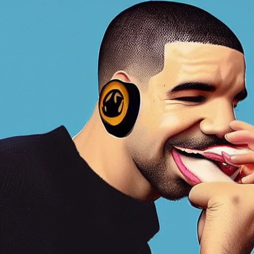 Prompt: drake holding a banana to his ear as if it was a phone