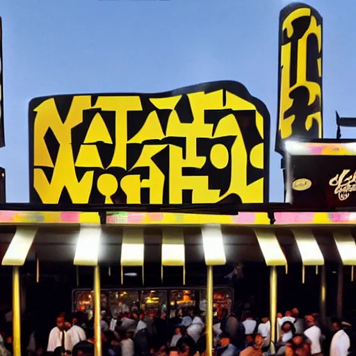 Image similar to waffle house restaurant at the kaaba mecca, realistic