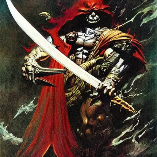 Image similar to wizard wielding the sword of truth by frank frazetta