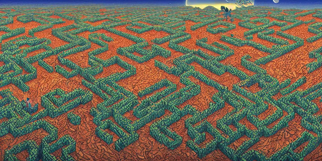 Prompt: the grand landscape of the endless maze, art by kotaro chiba