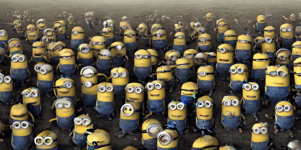 Prompt: minions taking over the world, post-apocalyptic, cinematic, 8k UHD
