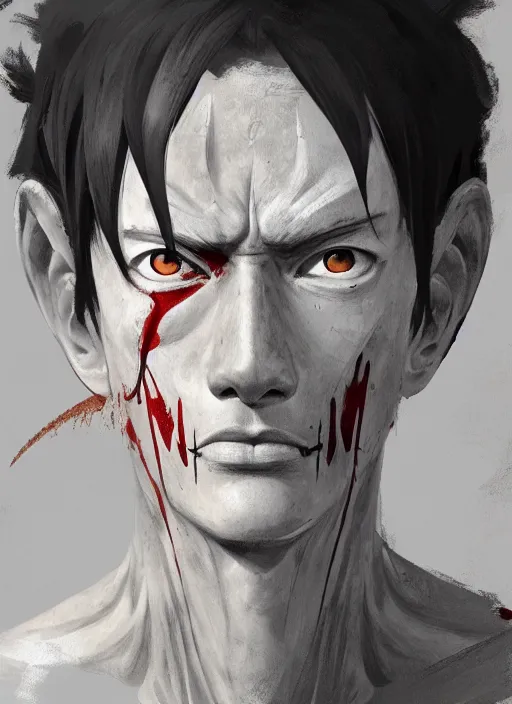 Image similar to a professional digital painting of luffy, beautiful bone structure, symmetrical facial features, intricate, elegant, concept art, sharp detail, focused, illustration, smooth render, art style by Ruan Jia and Mandy Jurgens and Ian Spriggs and William-Adolphe Bouguerea