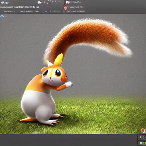 Image similar to A pokemon that looks like A Squirrel ，flying，spraying water like a shower under its body ，Trending on art station. Unreal engine.