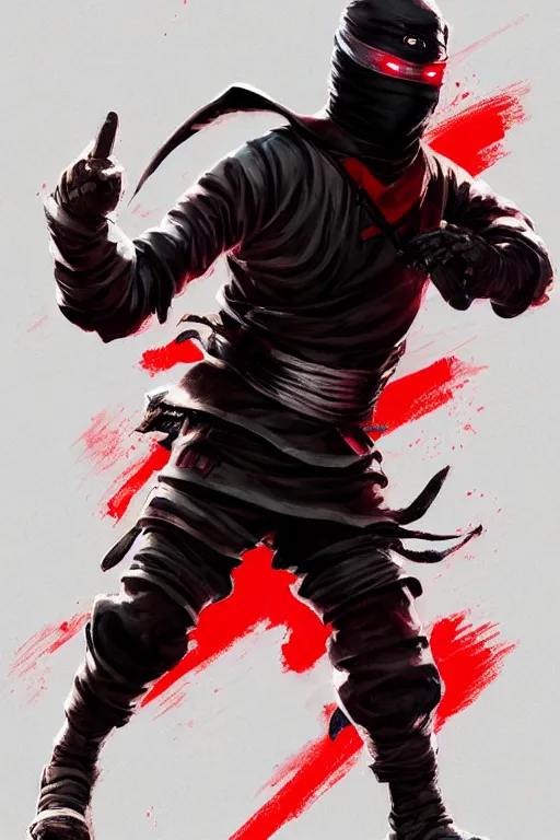 Image similar to full body westword host dressed like shinobi ninja, focused stare, partially masked, highly detailed, photobash, photorealistic render, trending on artstation, character design, red background, cinematic lighting