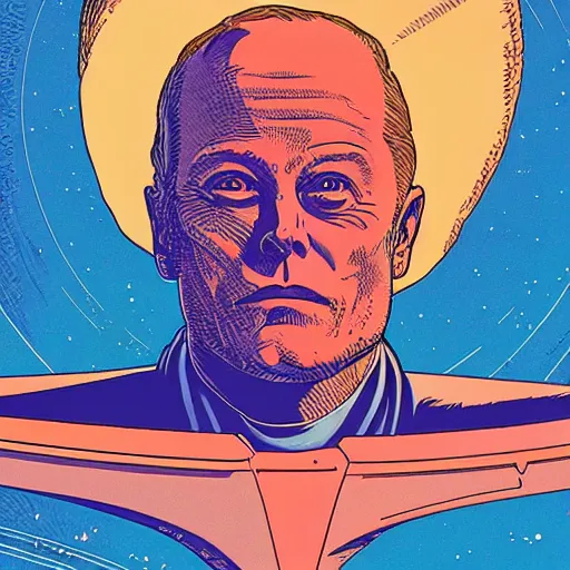 Prompt: elon musk retro minimalist portrait moebius starwatcher comic by jean giraud, 8 k