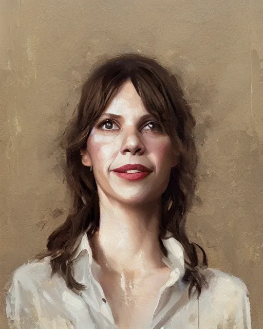 Prompt: a portrait painting of sabrina lloyd / perdita weeks / nicole de boer hybrid oil painting, gentle expression, smiling, elegant clothing, scenic background, behance hd by greg rutkowski