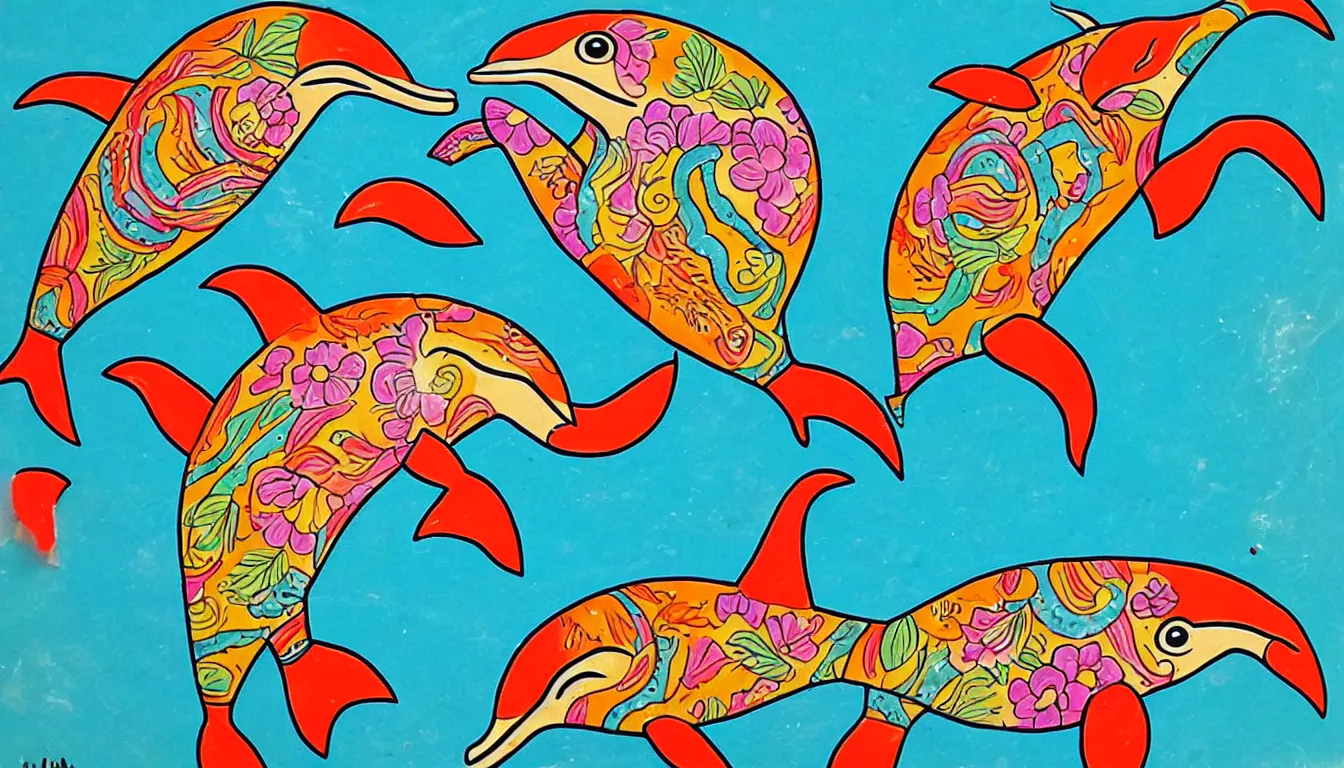 Image similar to a dolphin in the style of mexican folk art