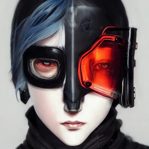 Image similar to very cool girl white hair girl with mask, streetwear, techwear, cyberpunk style outfit, full body, nose piercing, detailed portrait, intricate complexity, by greg rutkowski, cushart krentz, artgerm, ross tran, conrad roset, takato yomamoto, ilya kuvshinov. 4 k, beautiful, cinematic dramatic atmosphere, portrait lighting