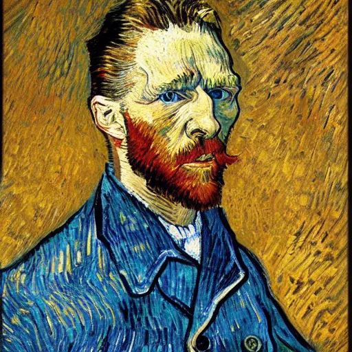 Image similar to photo realistic image of the painter vincent van gogh in modern day