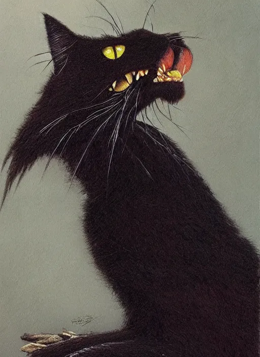 Prompt: a hybrid between a black cat and a crow, by bob eggleton, magnificent, ultra detailed, trending on artstation, realistic,