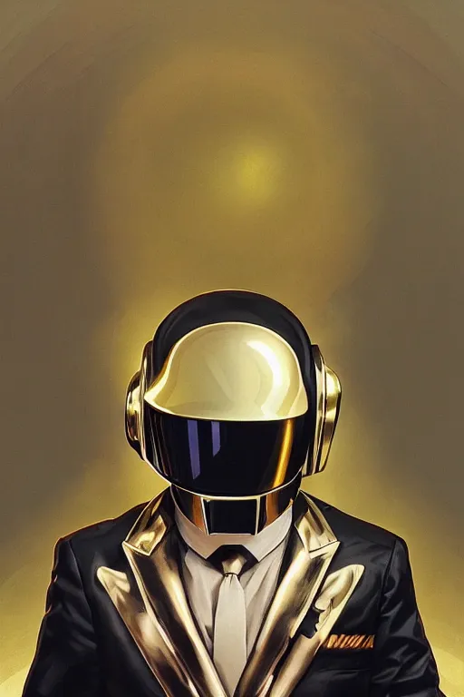 Prompt: A full portrait of Daft Punk, intricate, elegant, highly detailed, digital painting, artstation, concept art, smooth, sharp focus, illustration, art by Krenz Cushart and Artem Demura and alphonse mucha