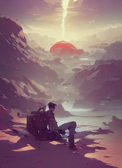 Image similar to overwhelmed with floating thoughts behance hd artstation by jesper ejsing, by rhads, makoto shinkai and lois van baarle, ilya kuvshinov, ossdraws, that looks like it is from borderlands and by feng zhu and loish and laurie greasley, victo ngai, andreas rocha