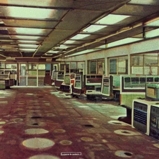 Prompt: abandoned 1 9 6 0 s computer complex, autochrome!!!!!!!!!!