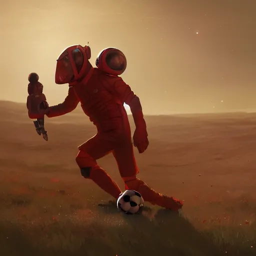 Prompt: Martian soccer fan cheering on one of his favorite teams by Greg rutkowski trending in artstation, Full HD 8k, rendering unreal engine, cinema4D, surreal, romanticism art