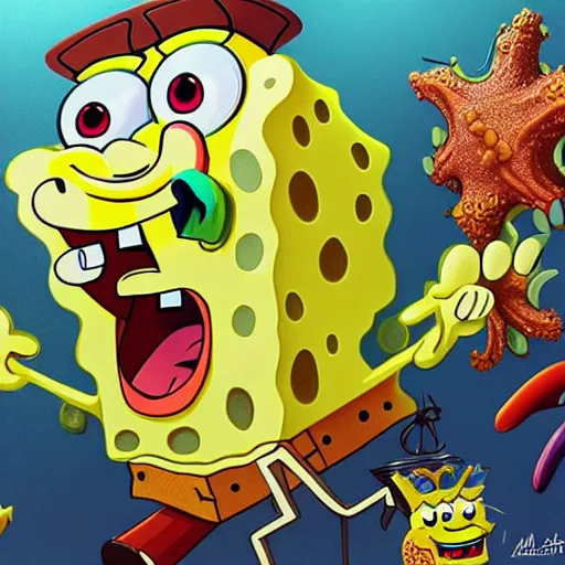 Image similar to spongebob by artgerm, highly detailed, concept art, cinematic lighting