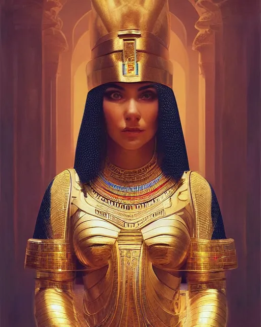 Image similar to Cathy Heaven as a beautiful egyptian princess, gorgeous, portrait, Symmetrical, powerful, intricate, beautiful, masterpiece, elegant, volumetric lighting, highly detailed, artstation, sharp focus, no cropping, illustration, Jean-Leon Gerome , ruan jia