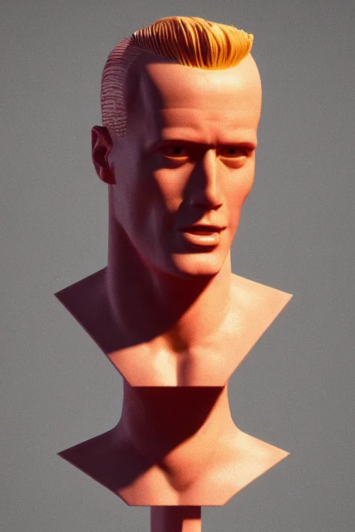 Image similar to vaporwave style sculpture of a Max Headroom, full-length view. intricate artwork by caravaggio. Trending on artstation, octane render, cinematic lighting from the right, hyper realism, octane render, 8k, depth of field, 3D