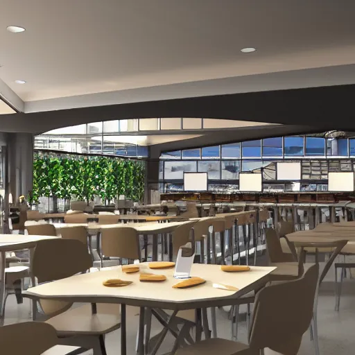 Prompt: realistic 3 d rendering for interior design, cafeteria