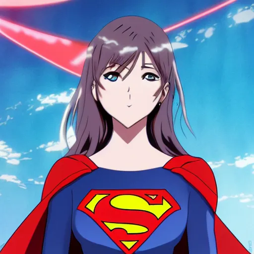 Image similar to anime visual of supergirl, heat vision eyes, official media