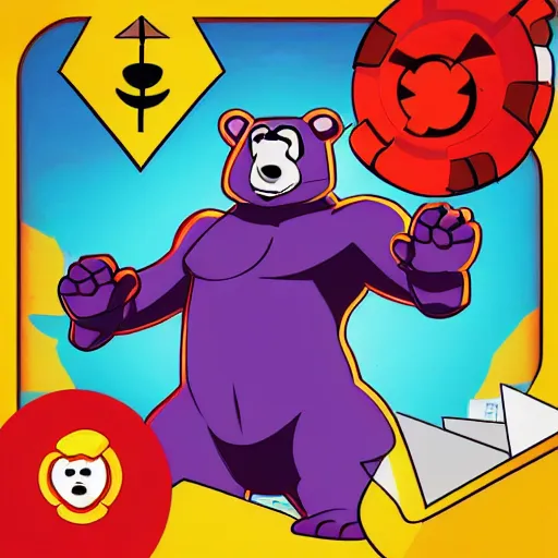 Prompt: profile picture of gambling bear cartoon network by disney channel, dc and marvel with style od blizzard