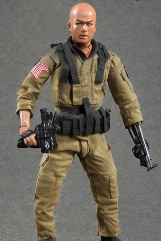 Prompt: 8 k high definition, 1 9 8 0 hasbro style gi joe action figure, full body, highly detailed, sci fi, joytoy, tactical gear, mecha, sci fi, photorealistic