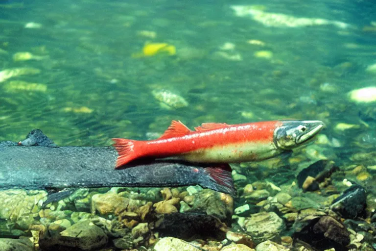 Image similar to a photo of an angry blackberry salmon in its natural habitat, kodak ektachrome e 1 0 0 photography