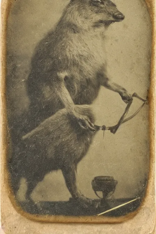 Image similar to daguerreotype of bad taxidermy
