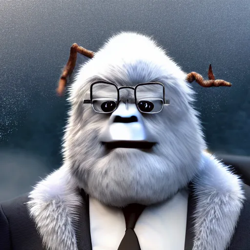 Image similar to a yeti dressed in formal suit attending a meeting in Tokyo, digital art, octane render, unreal engine 5, trending on artstation, highly detailed, 8k UHD, artgerm