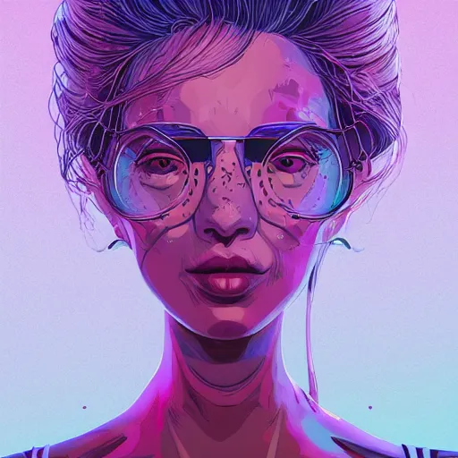 Image similar to a beautiful detailed line art illustration centered character portrait glamour shot of an attractive female biting her lip, centered, by dan mumford and moebius and paul lehr and beeple, trending on artstation, plain background, photoreal, 8 k, 3 d sculpture, unreal engine