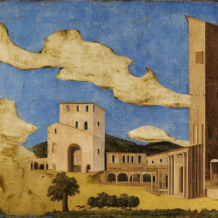 Image similar to a building in a serene landscape, by giotto