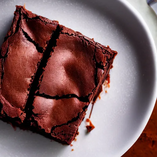 Image similar to An extreme close-up of a slice brownie with icecream on a plate, food blog, Michelin Star Restaurant, F 2.8, 85mm Velvia 100, high DOF