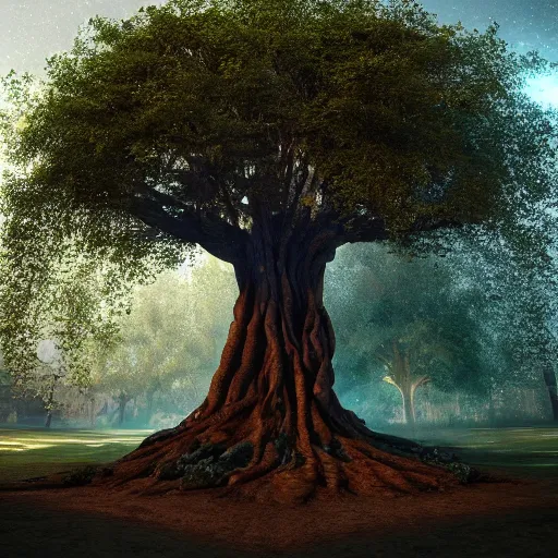 Prompt: full body pose, hyperrealistic photograph of the tree of life, dim volumetric lighting, 8 k, octane beautifully detailed render, extremely hyper detailed, intricate, epic composition, cinematic lighting, masterpiece, trending on artstation, very very detailed, stunning, hdr, smooth, sharp focus, high resolution, award, winning photo, dslr, 5 0 mm